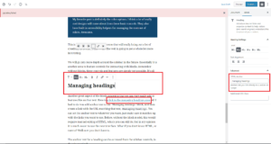 Adding anchor text to headings can be accessed in the sidebar.